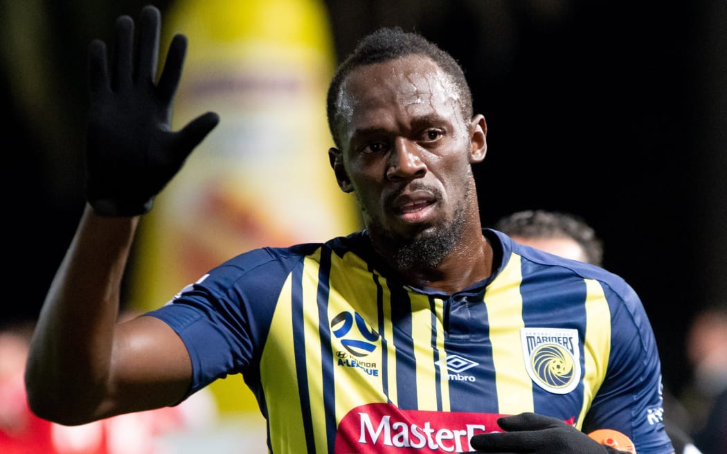 Usain Bolt playing for the Central Coast Mariners.