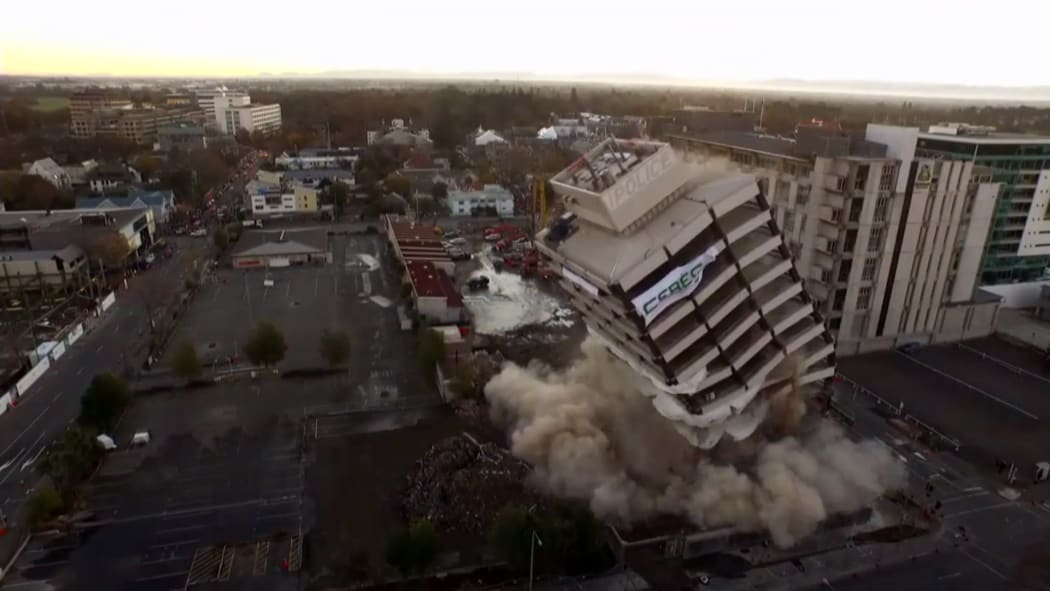Christchurch police station implosion