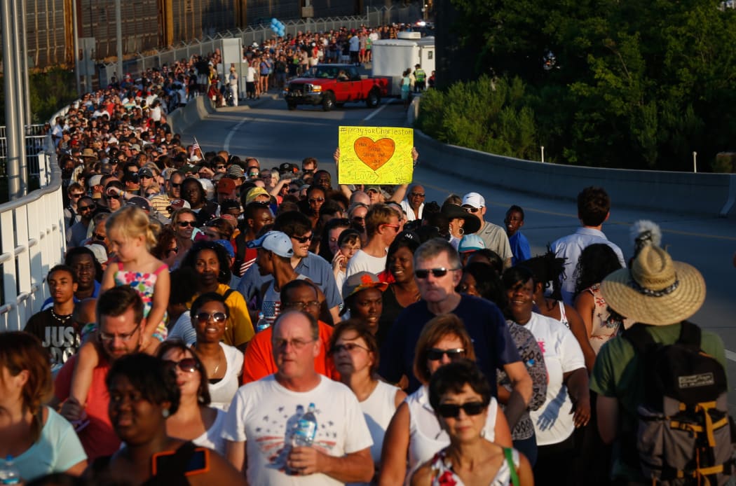 Marchers in a show of unity in Charleston on Sunday.