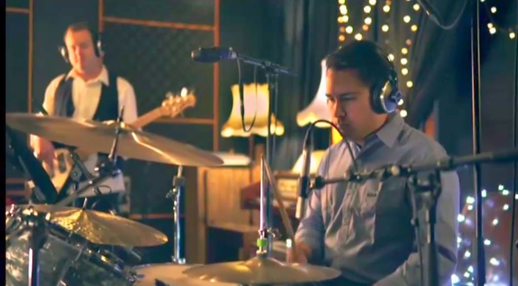 Simon Bridges on drums in his promotional video for the National Party conference.