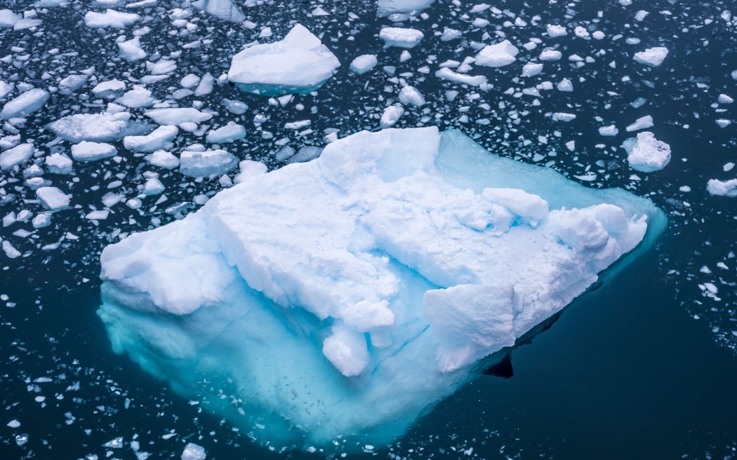 Antarctica, Southern Ocean, Antarctic Peninsula, Graham Land, Lemaire Channel, drift ice pack seen from above.