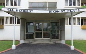 The entrance to the Dixon Street flats public housing block in Wellington.