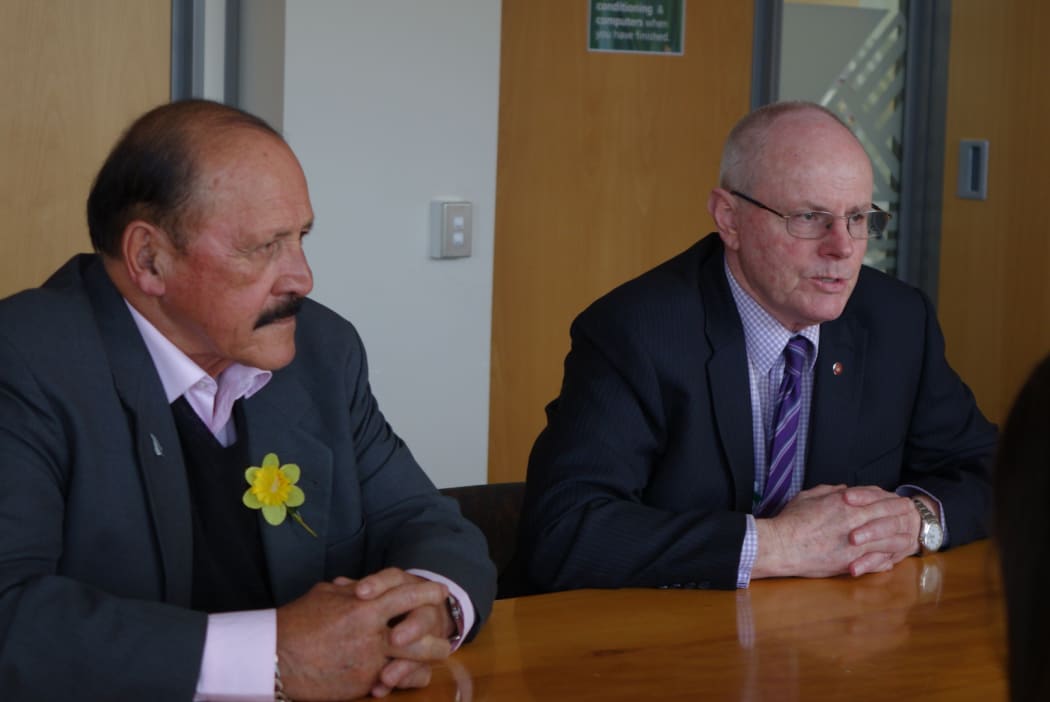 Dover Samuels and Bill Shepherd at today's meeting over Statoil in Northland.