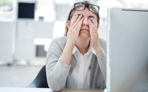 Stain, fatigue on eyes from computer screen. ophthalmology.