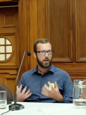 Press Patron's Alex Clark speaking at the Journalism Still Matters Summit in Parliament.