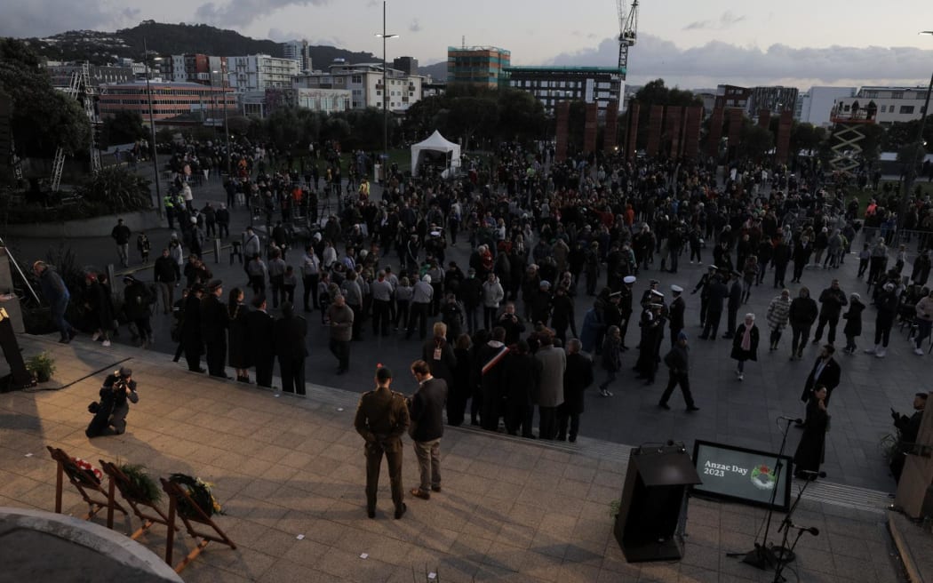 Anzac Day 2023 commemorations in Wellington.
People lay poppies at the conclusion of the dawn service.