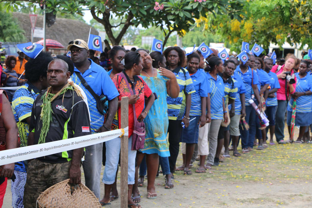Bougainvilleans queue to vote in their independence referendum, Buka, November 2019.