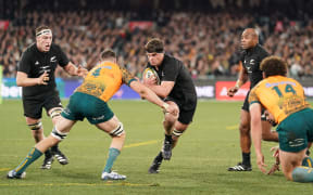 Scott Barrett of New Zealand during the New Zealand All Blacks v Australian Wallabies Bledisloe Cup and Rugby Championship test match at the MCG, Melbourne, Australia on Saturday 29 July 2023. © Copyright photo: Scott Barbour / www.photosport.nz