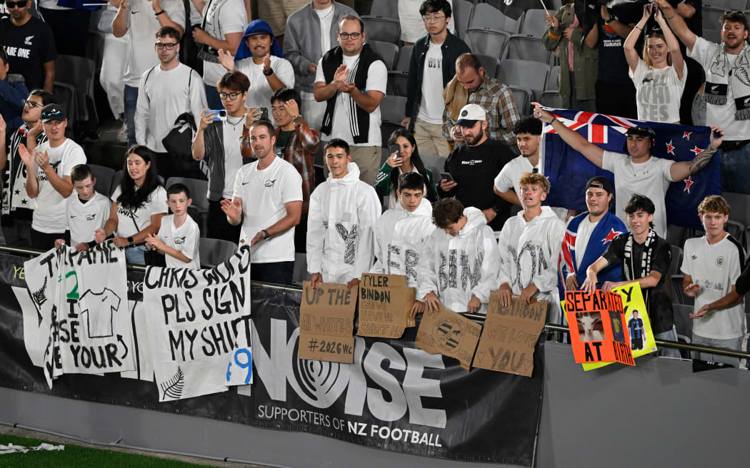 All Whites fans celebrate New Zealand qualifying for the 2026 Football World Cup