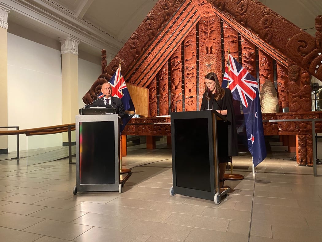 New Zealand Prime Minister Jacinda Ardern and Cook Islands PM Mark Brown.
