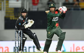Musaddek Hossain Saikat batting for Bangladesh against New Zealand 2021.