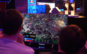 A game of Starcraft II at an Esports tournament.