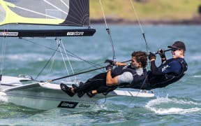 Blair Tuke and Peter Burling compete in the 49er World Champs in Auckland.