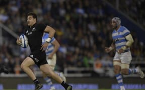 All Blacks fullback David Havili runs during the Rugby Championship match against Argentina's Los Pumas.