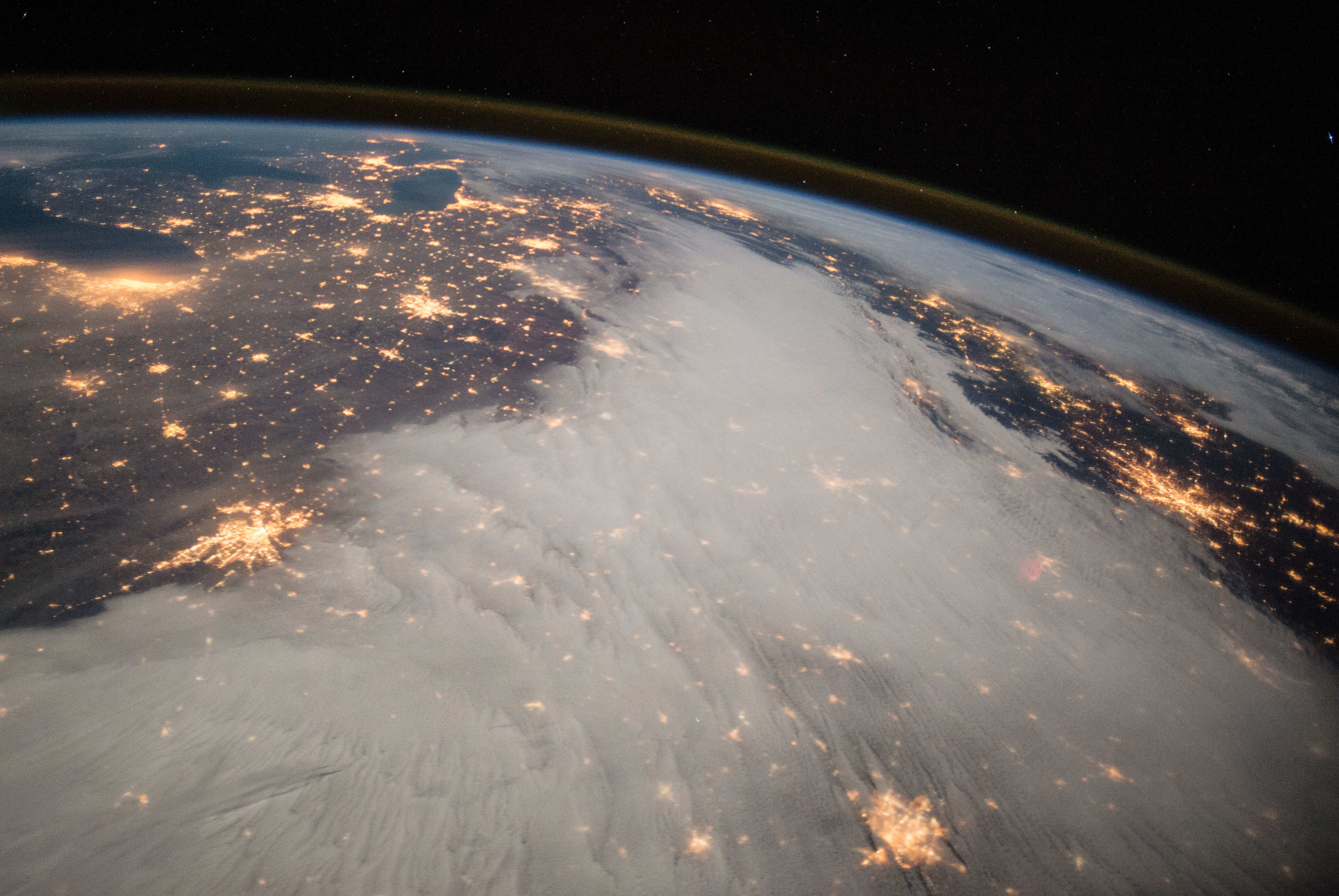 A photo from the International Space Station shows lights in the central US (December 2014).