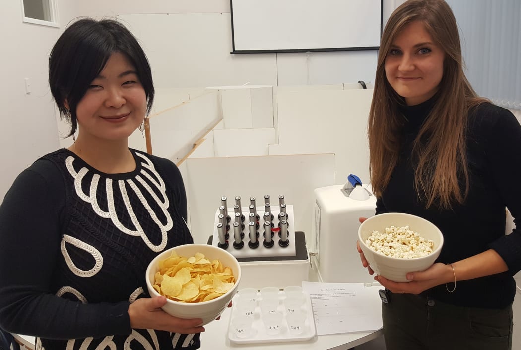 Mei Peng and PhD student Rachel Ginieis with some of the tests and foods they are using in their 'sensory fingerprint' study.