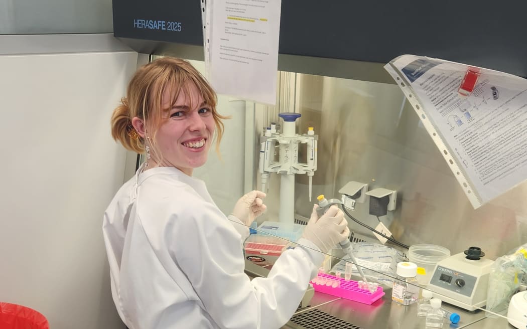 Emma Lamb works on a new mRNA vaccine.