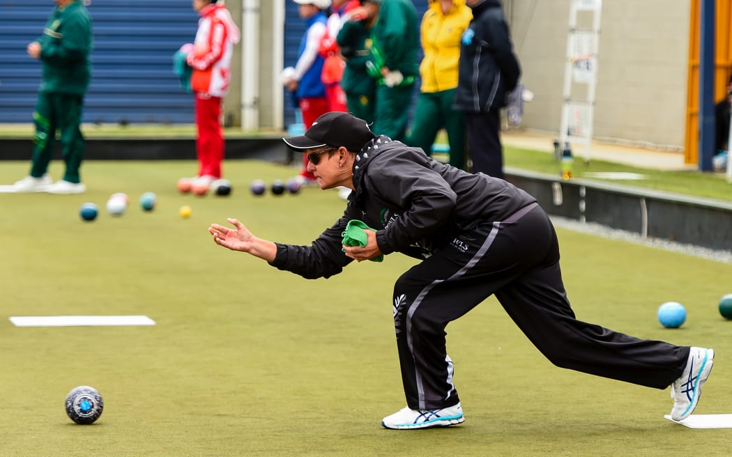 Blackjacks bowls representative Val Smith in action for New Zealand.