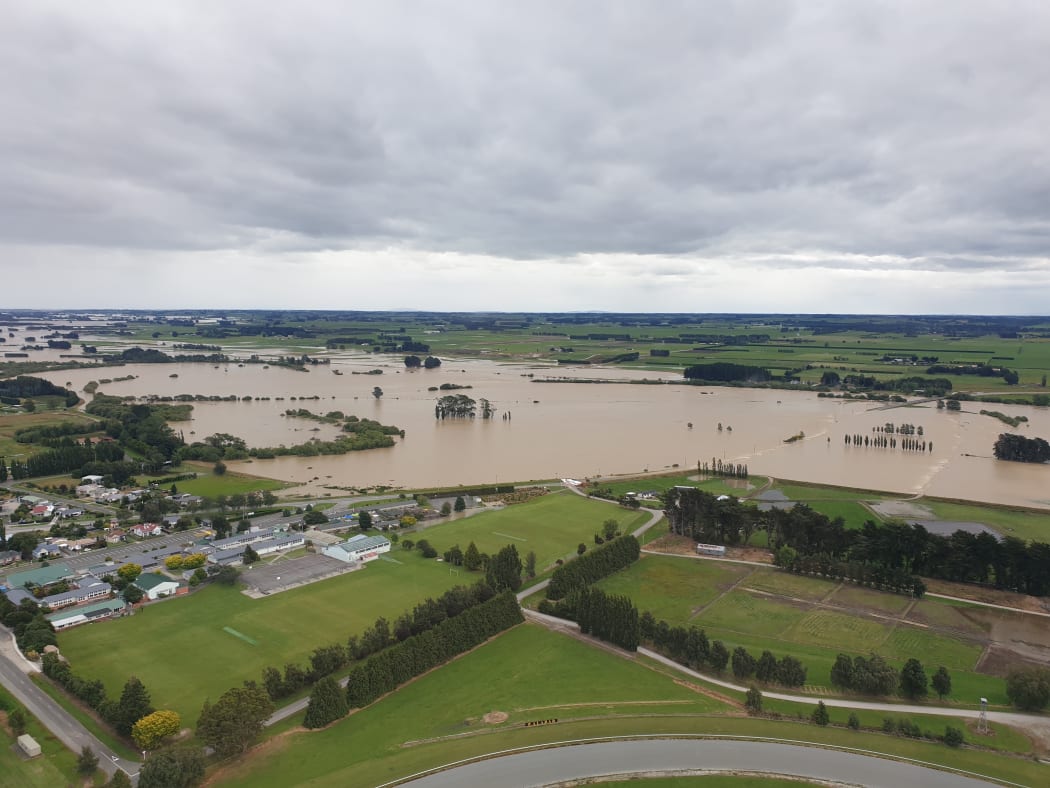 The Mataura river flooding around Wyndham.
