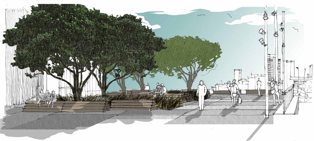 An artist's impression of the promenade in front of the planned Park Hyatt in Auckland.