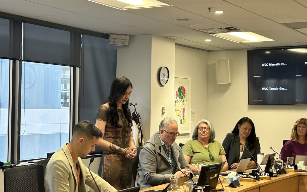 Tamatha Paul giving her valedictory speech at a Wellington Council meeting.