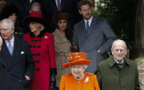 Britain's Prince Charles, Prince of Wales, Britain's Camilla, Duchess of Cornwall, Prince Harry Meghan Markle, Britain's Queen Elizabeth II, Britain's Prince Harry and Britain's Prince Philip, Duke of Edinburgh leave St Mary Magdalene Church in Sandringham, Norfolk,