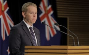 Prime Minister Chris Hipkins speaks to the media