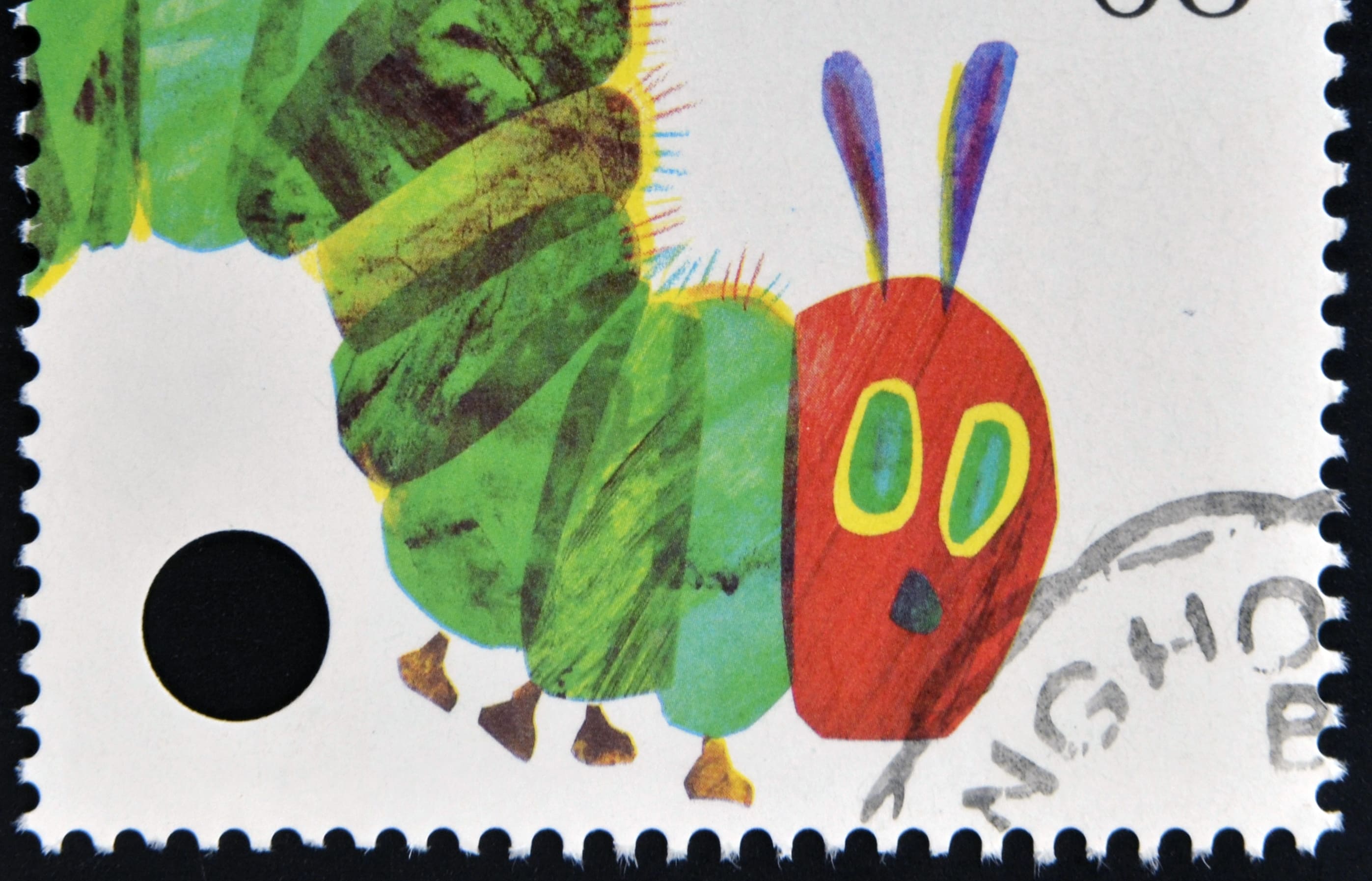 A stamp printed in Great Britain dedicated to animal tales shows The Very Hungry Caterpillar by Eric Carle