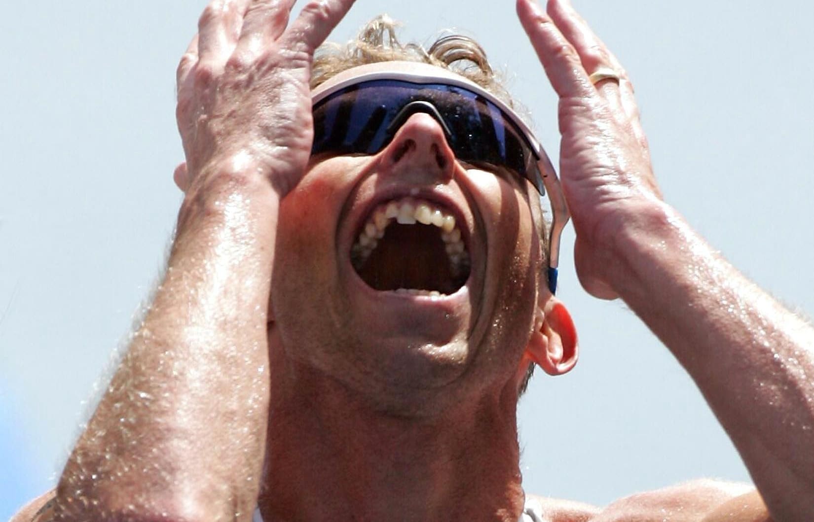 Gold Medalist Hamish Carter shows his delight at winning gold, Athens 2004.