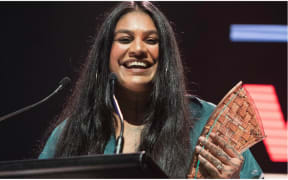 Aaradhna accepting her third award for the night - Best Pacific Female Artist.