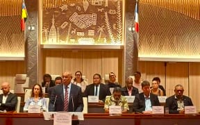 New Caledonia's President Alcide Ponga delivers his general policy speech 20 February 2025