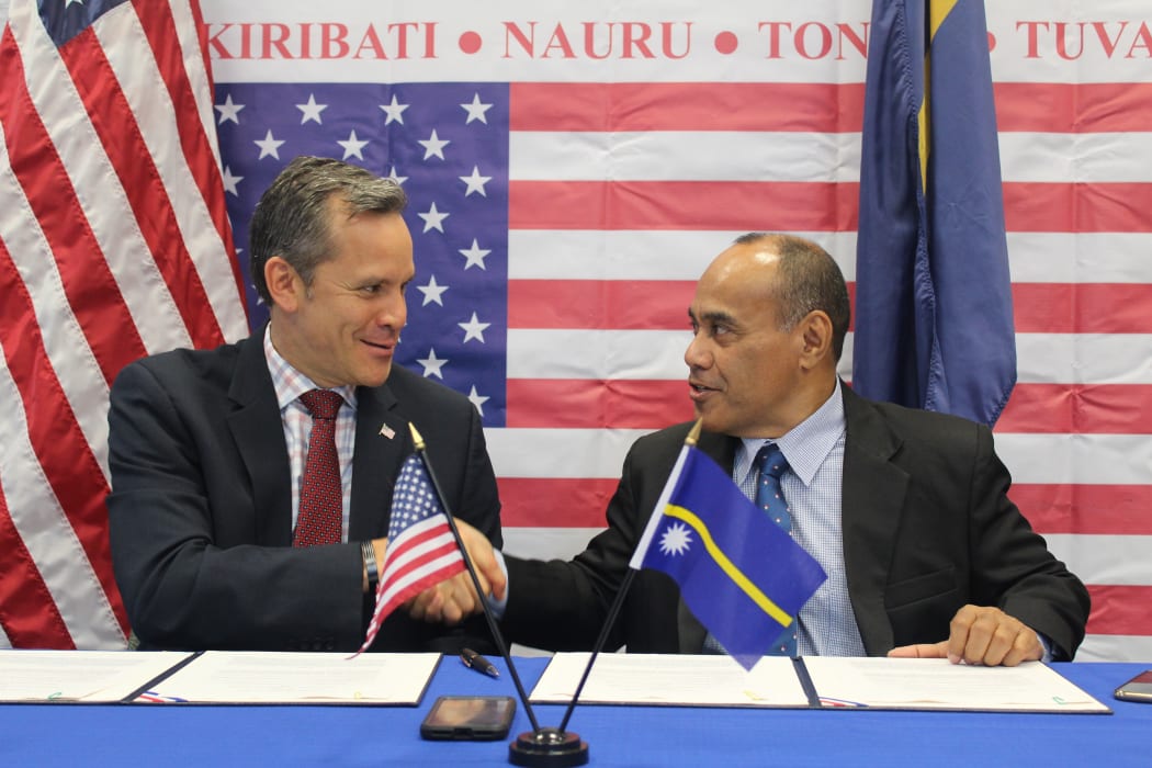 US Ambassador to Fiji Joseph Cella and his Nauruan counterpart Michael Aroi.