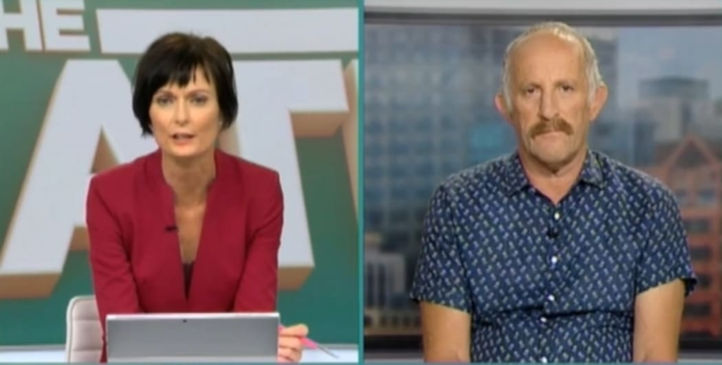 Screenshot of Gareth Morgan getting grilled by Lisa Owen on TV3's The Nation.