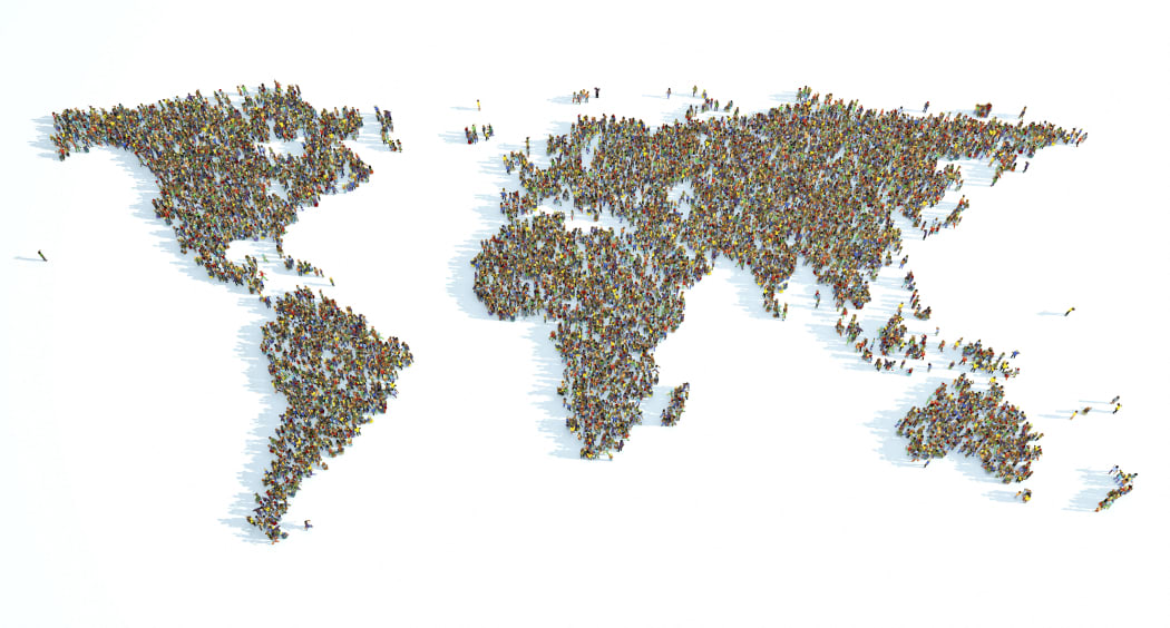 People forming world map, illustration. (Photo by CHRISTOPH BURGSTEDT/SCIENCE PHOT / CBR / Science Photo Library via AFP)