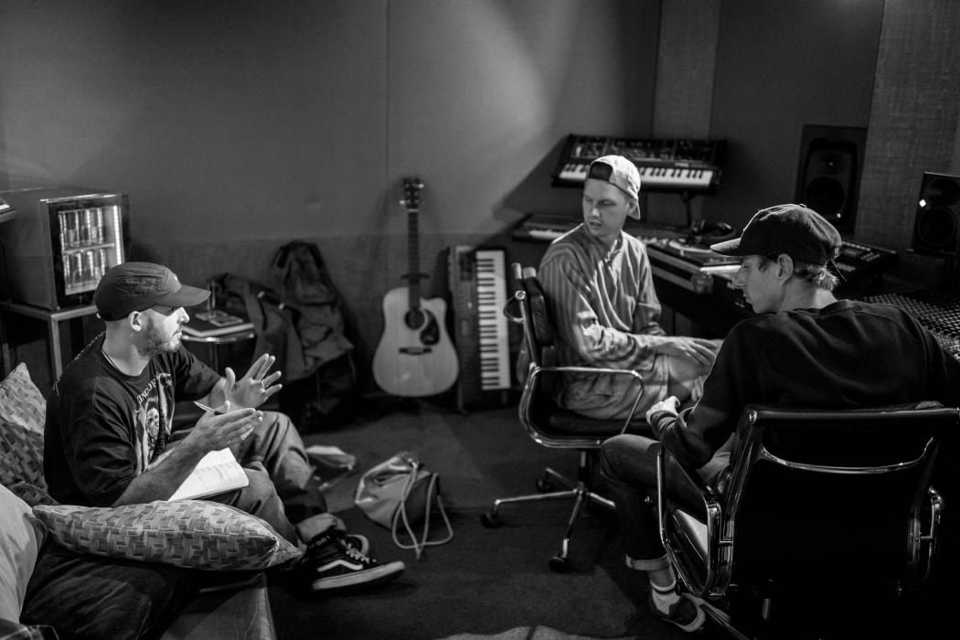 Tom Scott, Cristoph El Truento, Ben Lawson at the Red Bull Studio in Auckland on March 10, 2017
