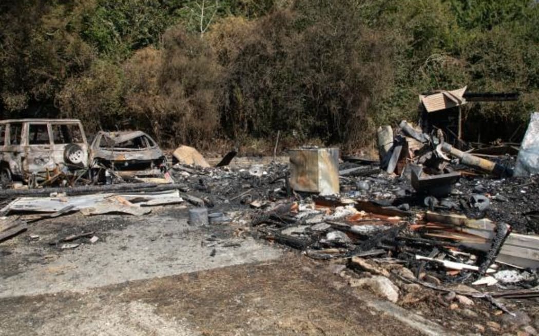 Damage from a fire in Waikaia, February 2024.