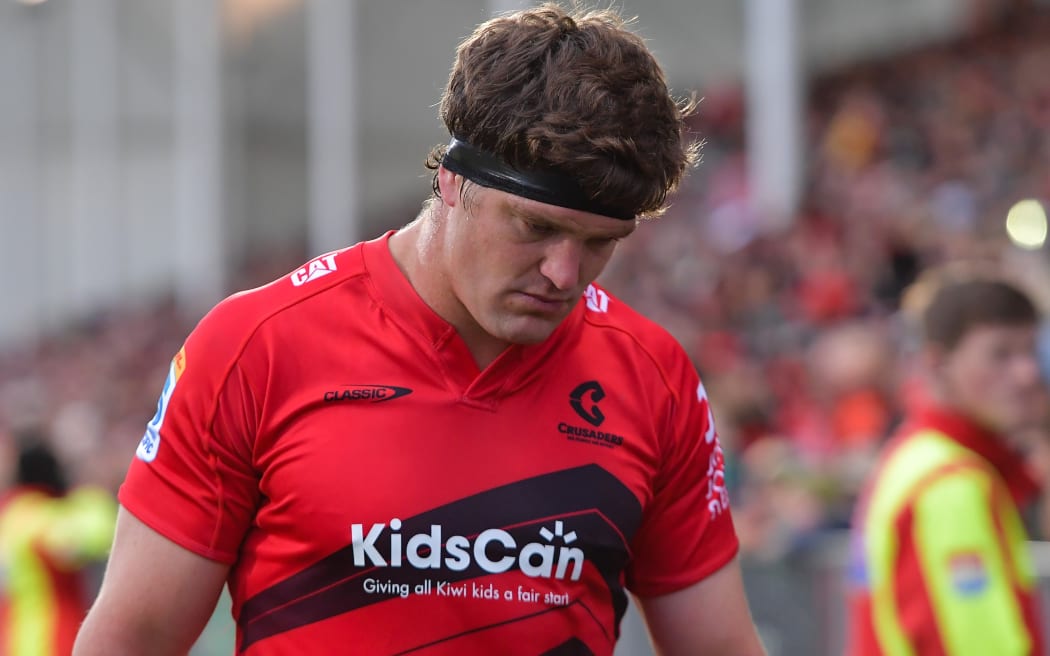Crusaders skipper Scott Barrett leaves the field.