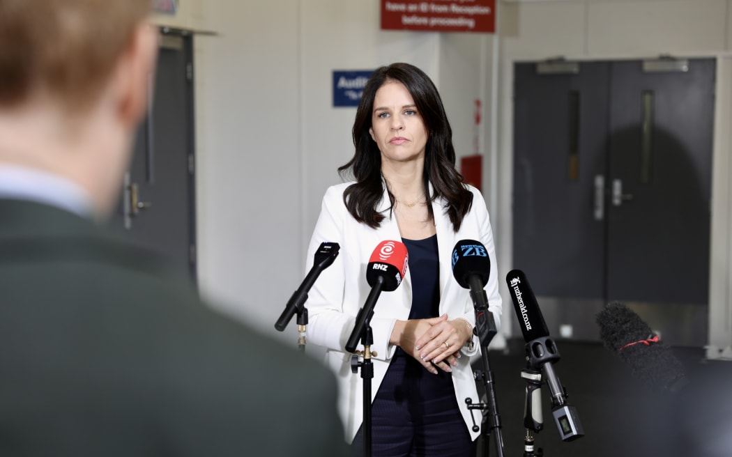 Education Minister Erica Stanford speaks after a visit to Rangitoto College, Auckland, 5 August 2025.