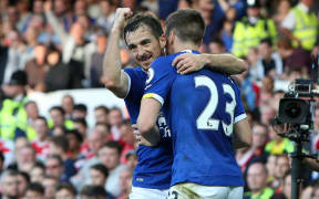 Everton's Leighton Baines celebrates a goal