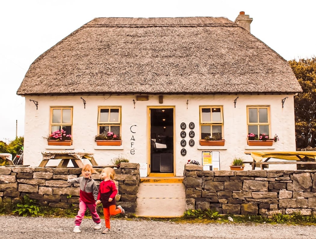 Kylee and Liam Dillane's children Emilia and Brielle outside a cafe in Inishmore.
