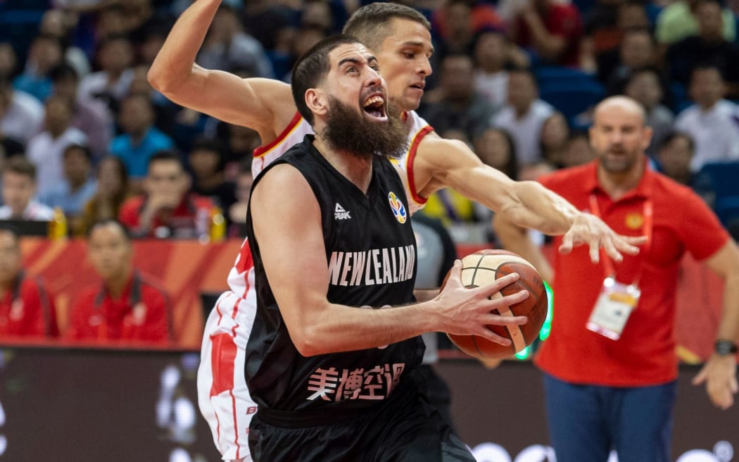 NANJING,CHINA:SEPTEMBER 3rd 2019.FIBA World Cup Basketball 2019 Group phase match.Group F Match F3 New Zealand vs Montenegro . Small Forward Jordan NGATAI in action
.Photo by Jayne Russell / www.PhotoSport.nz
