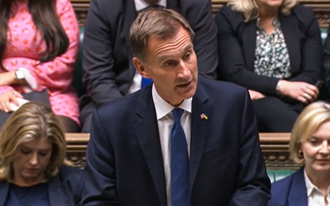 A video grab from footage broadcast by the UK Parliament's Parliamentary Recording Unit (PRU) shows Britain's Chancellor of the Exchequer Jeremy Hunt announcing tax and spending measures, part of medium-term fiscal plan to MPs at the House of Commons, in London, on October 17, 2022.