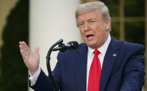 US President Donald Trump speaks during a news conference on the novel coronavirus, COVID-19, in the Rose Garden of the White House in Washington, DC on April 27, 2020.