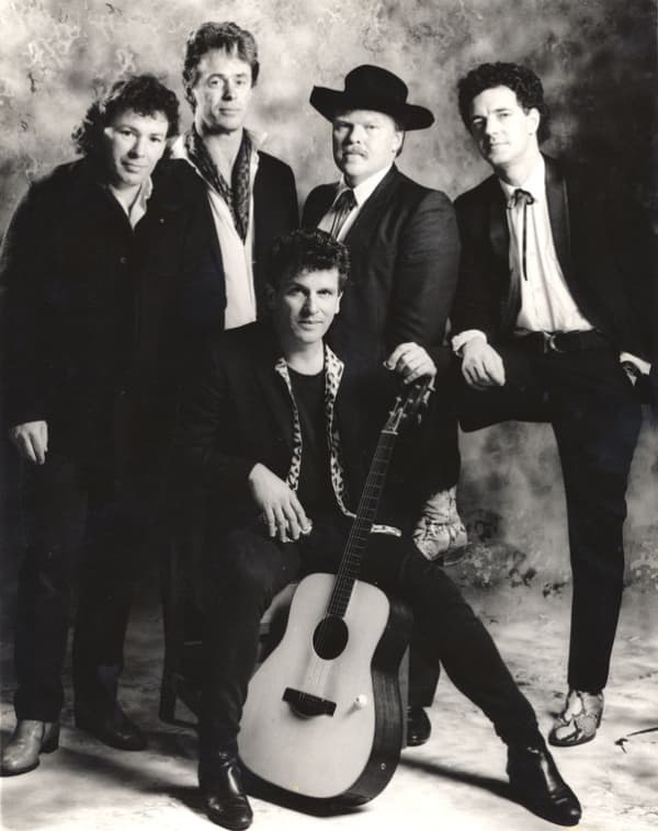 The original Warratahs line-up. Left to right: John Donoghue, Wayne Mason, Barry Saunders (seated), Marty Jorgensen, Nik Brown.