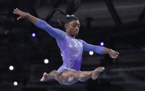 BILES Simone USA,winner, performs the final apparatus of Women's Balance Beam in the World Artistic Gymnastics Championships in Stuttgart, Germany on October 13, 2019. ( The Yomiuri Shimbun )