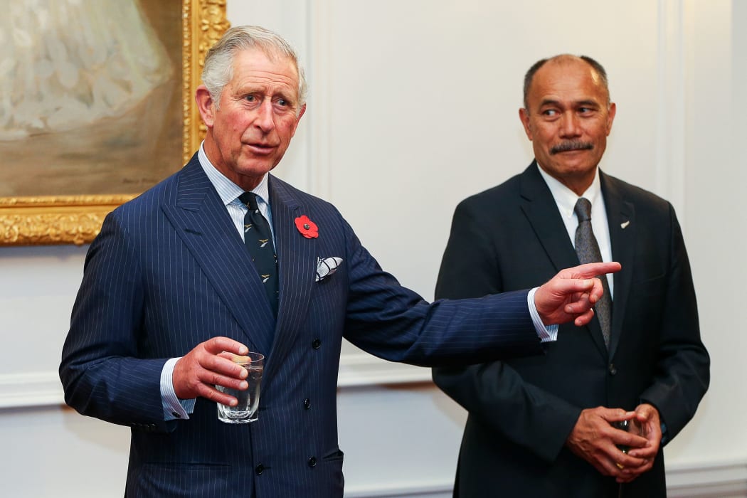 Prince Charles and Governor-General Sir Jerry Mateparae at a state reception at Government House in Wellington on the evening of 11 November 2015.