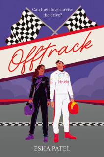 The book cover of Offtrack shows an illusrtation of a man and woman in race suits, standing together.