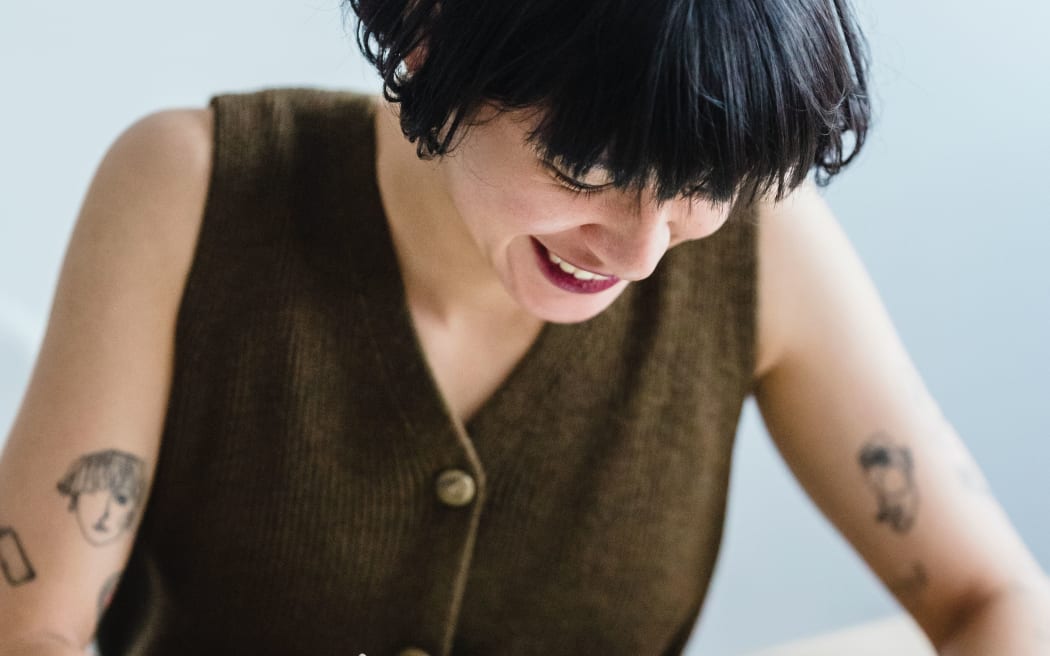 happy young woman working