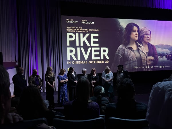 Pike River cast, crew and family members at the Greymouth film premiere.