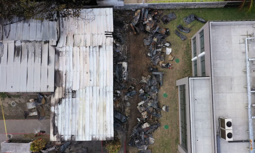 Aerial view of the Brazilian Flamengo football club training centre after a building that housed players aged 14 to 17 caught fire at dawn